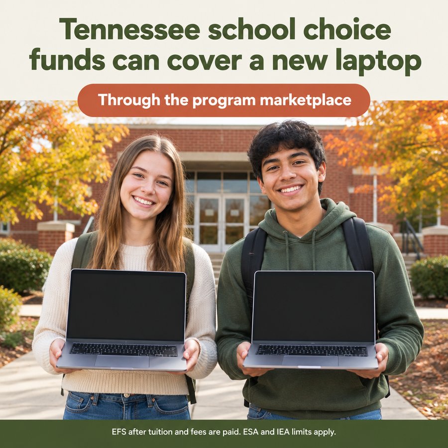Tennessee EFS and ESA laptop for Nashville students A Nashville student with a new laptop for school, paid through Tennessee EFS or ESA funds
